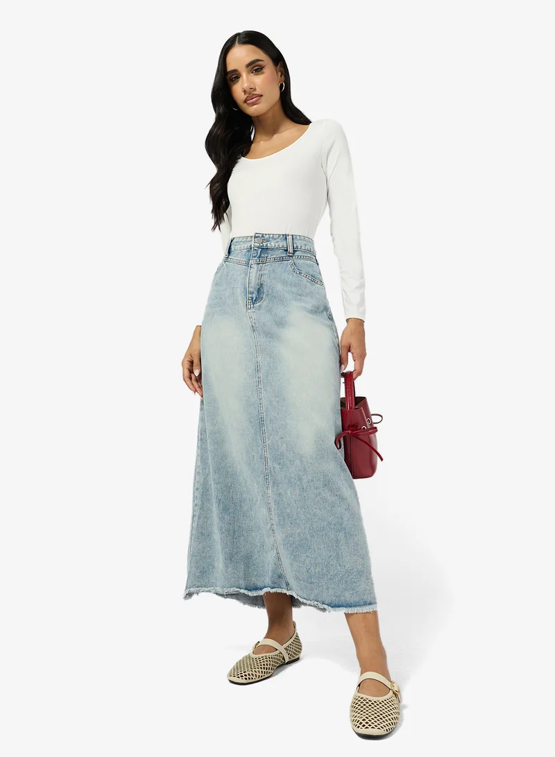 Ginger  Denim A Line Maxi Skirt for Women | Best Price UAE